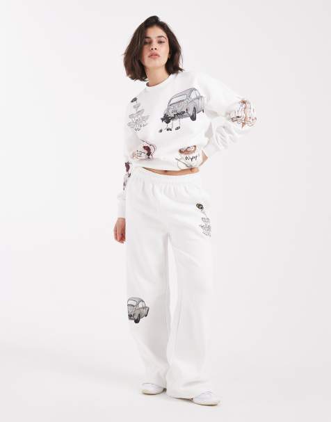 Six Stories - Sweatpant met winterse bruidsprint in wit, deel van co-ord set - view 1