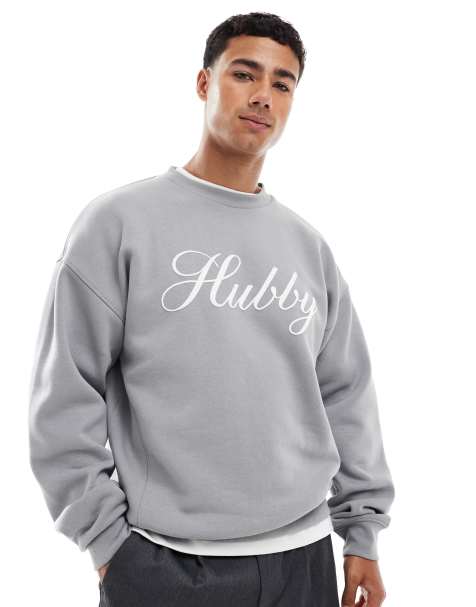 Six Stories - Sweatshirt met 'Hubby'-slogan in grijs - view 1