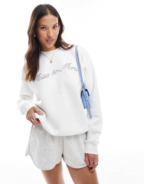 Six Stories - Sweatshirt met 'Miss to Mrs'-slogan in ivoorwit - view 1