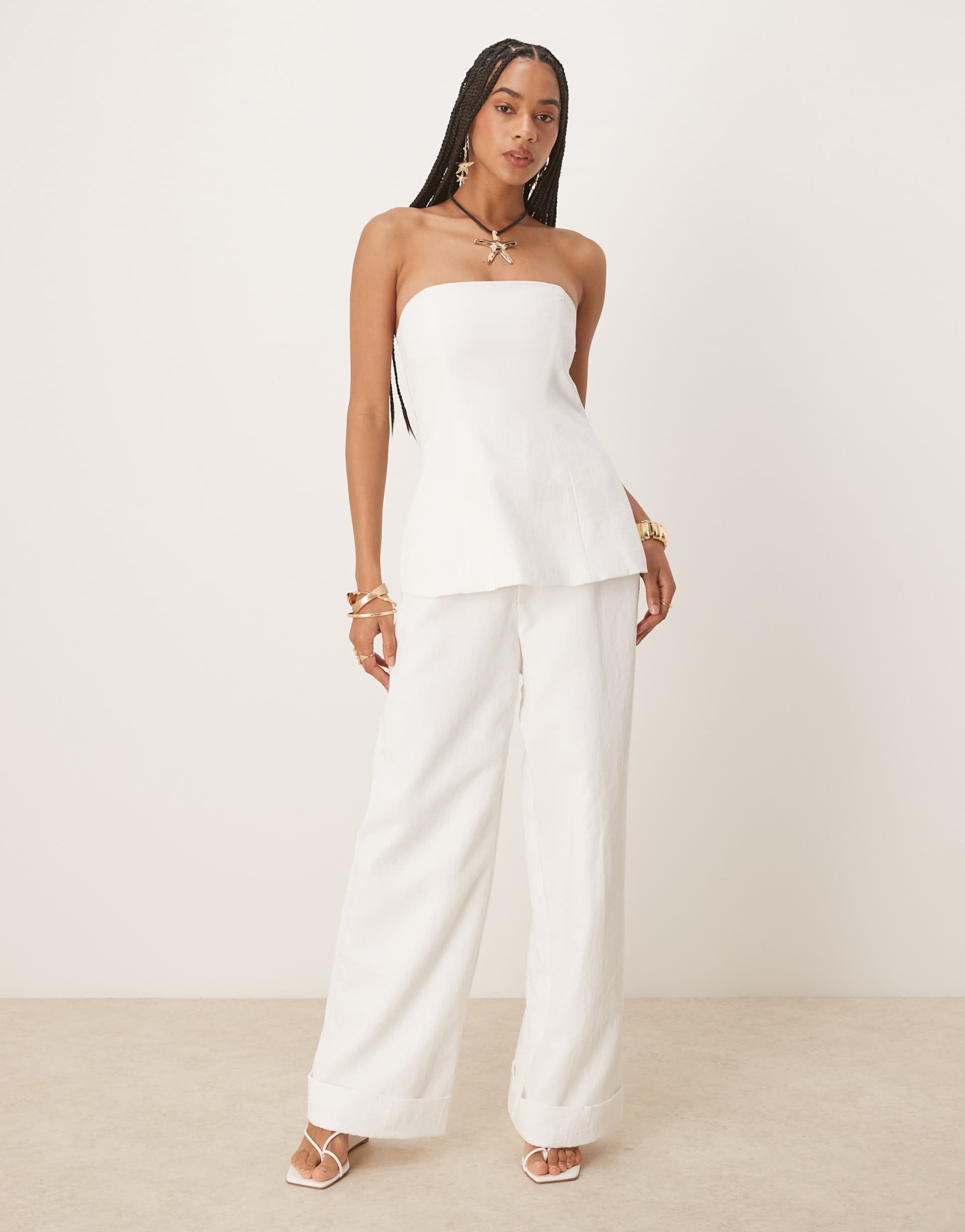 six stories tailored wide leg pants in white - part of a set