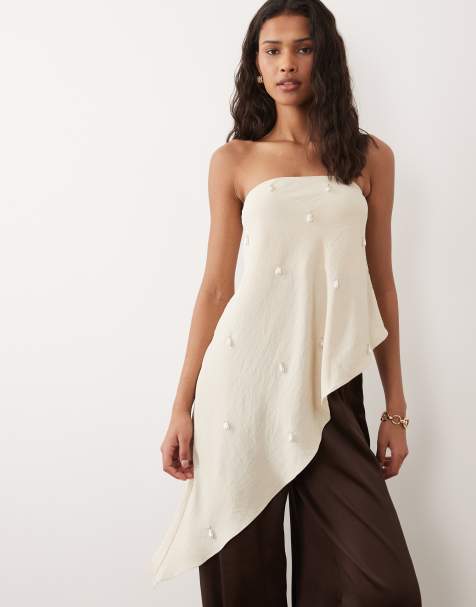 Six Stories - Top bandeau ornementé à ourlet asymétrique - Taupe - view 1