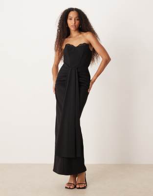 Six Stories - Trägerloses Midaxi-Kleid in Schwarz mit Spitzenbesatz sowie Körbchen- und Korsettdetail mit gewickelter Ta...