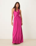 [Six Stories] Six Stories twist front satin maxi dress in fuchsia-Pink 36 Fuchsia