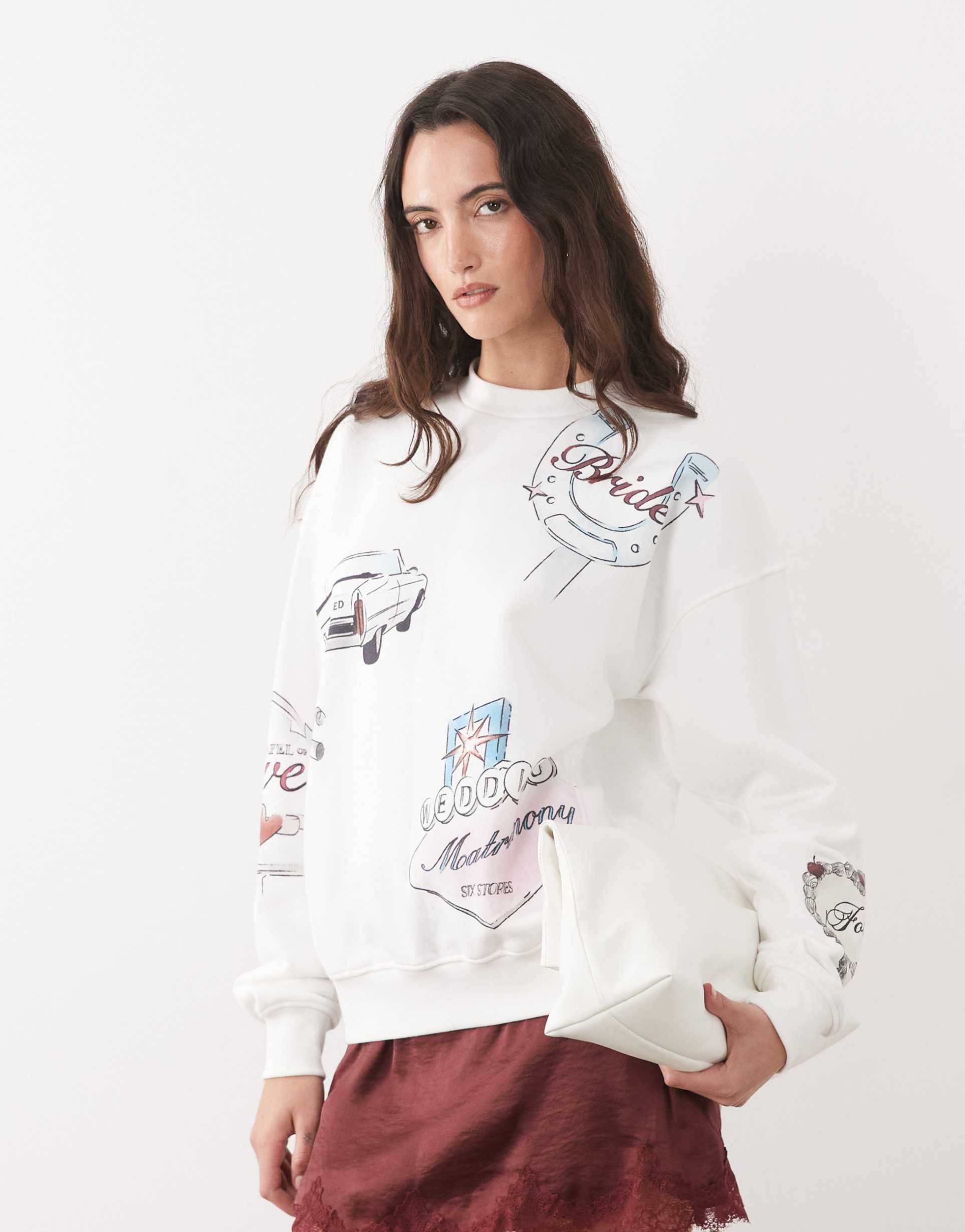 six stories vegas bridal sweatshirt in white