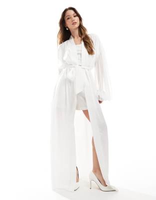 Six Stories - Vestaglia da sposa lunga in raso avorio con maniche in chiffon - view 1