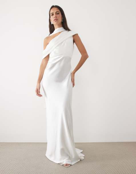 Six Stories vestido largo asimétrico con detalle de pañuelo de satén blanco - view 1