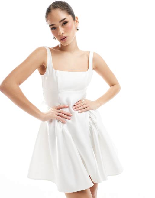 Six Stories - Vestito corto da sposa avorio con scollo squadrato e fiocco sul retro