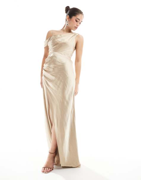 Six Stories - Vestito lungo da damigella color oro con scollo ad anello asimmetrico - view 1