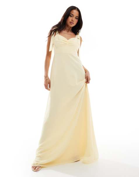 Six Stories - Vestito lungo da damigella giallo limone in chiffon con fiocchi sulle spalle - view 1