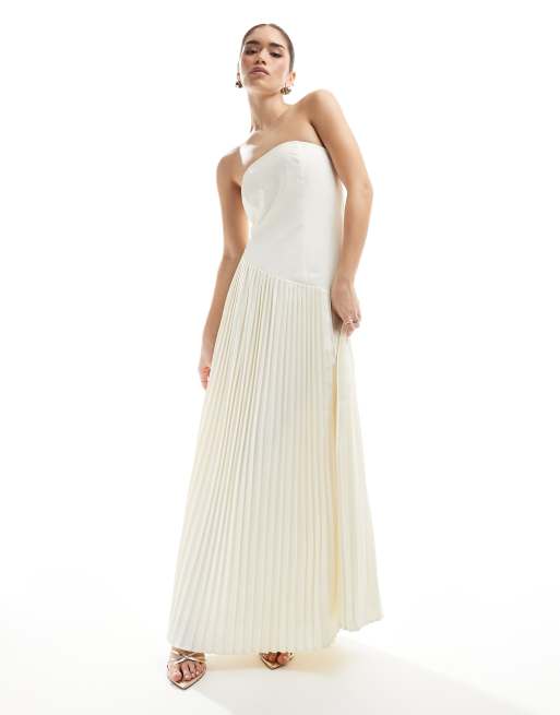 Six Stories - Vestito lungo da sposa color avorio asimmetrico con vita scesa