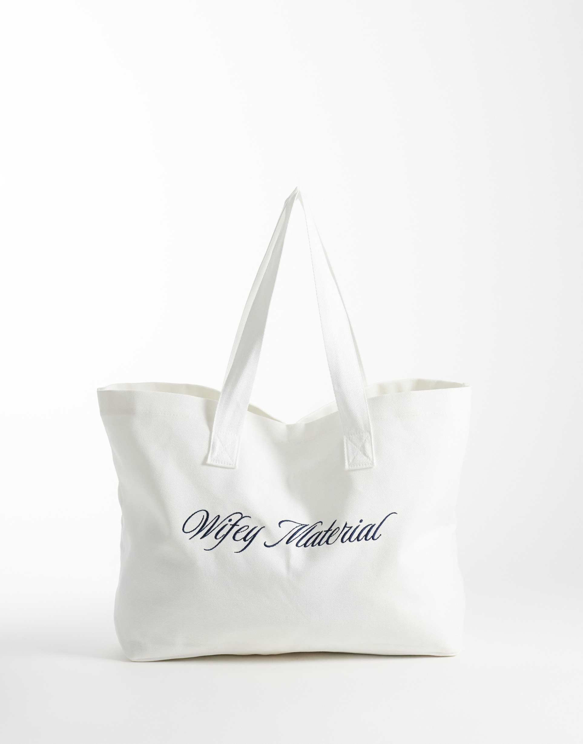 six stories wifey material tote bag in white