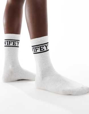 Six Stories Wifey Socks In Heather Gray In White