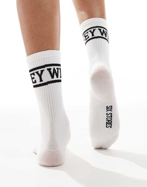 Six Stories - Wifey - Sokken in wit met zwart, 3 van 3