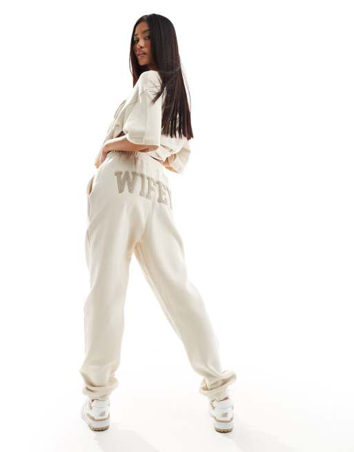 Six Stories Wifey teddy sweatpants in champagne - part of a set
