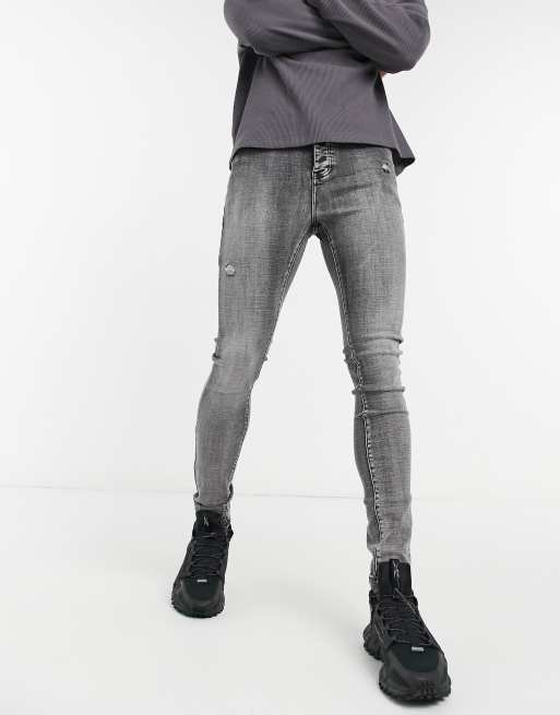 Sixth June acid wash distressed skinny jeans in gray, 4 of 4