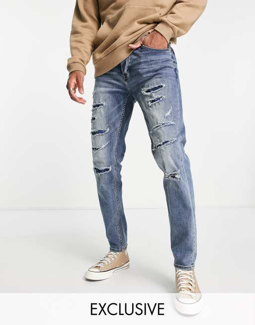 Sixth June - Afslappede jeans med slidte detaljer i blå vask - Kun hos ASOS