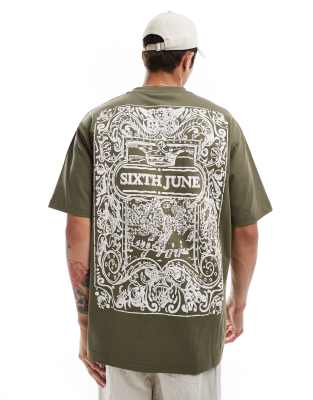 azulejos oversized t-shirt in off white-Green