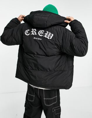 Sixth June back embroidered puffer jacket in black