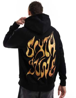 Sixth June Back Printed Chrome Logo Hoodie In Black