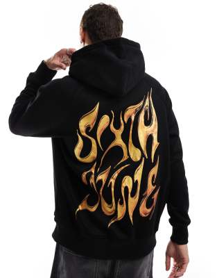 back printed chrome logo hoodie in black