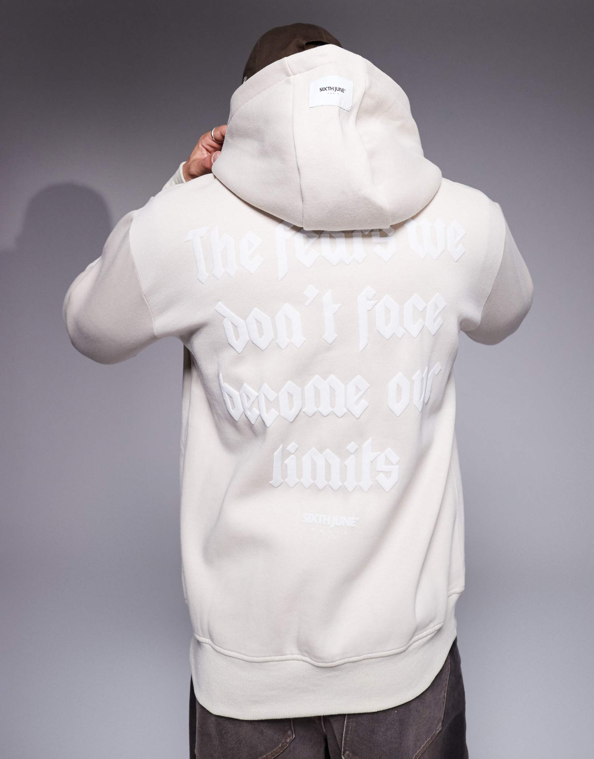 sixth june back printed quote hoodie in beige