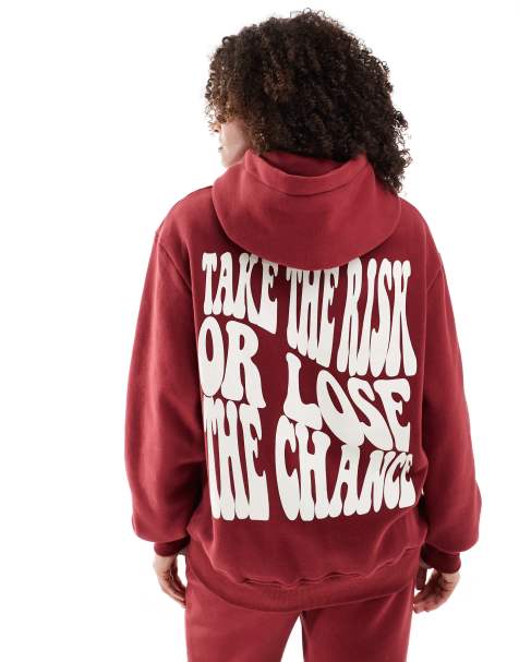 Sixth June back printed quote hoodie in burgundy (part of a set) - view 1