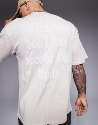 back printed quote t-shirt in beige-Neutral