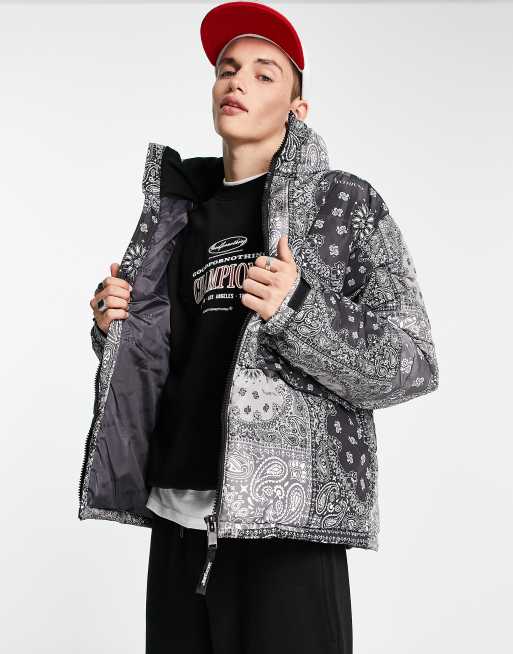 Sixth June bandana paisley print puffer jacket in black