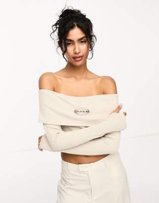 Sixth June Bardot Crop Top In Gray-neutral