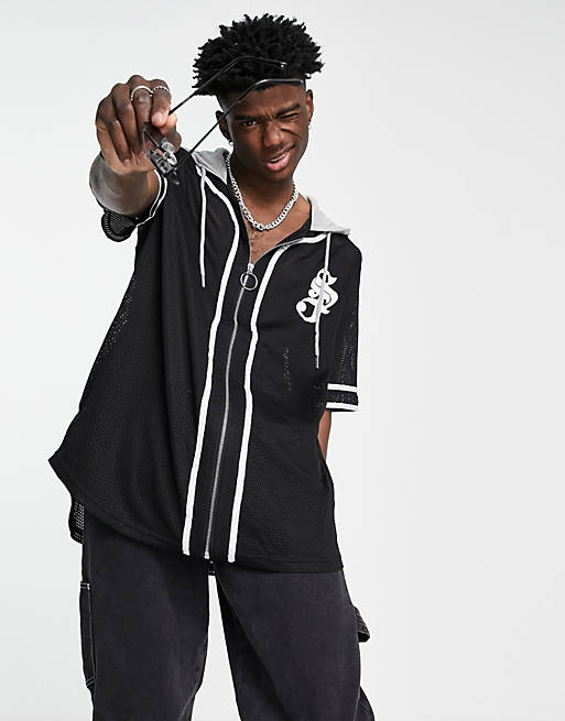 Sixth June baseball shirt co-ord with hood in black