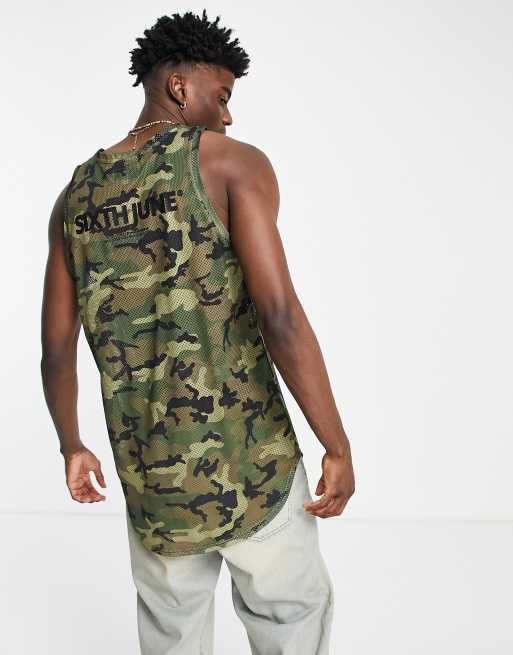 Sixth June basketball tank in camo mesh with logo back print