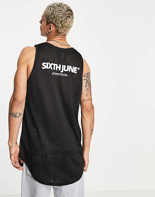 Sixth June basketball vest in black mesh with logo back print