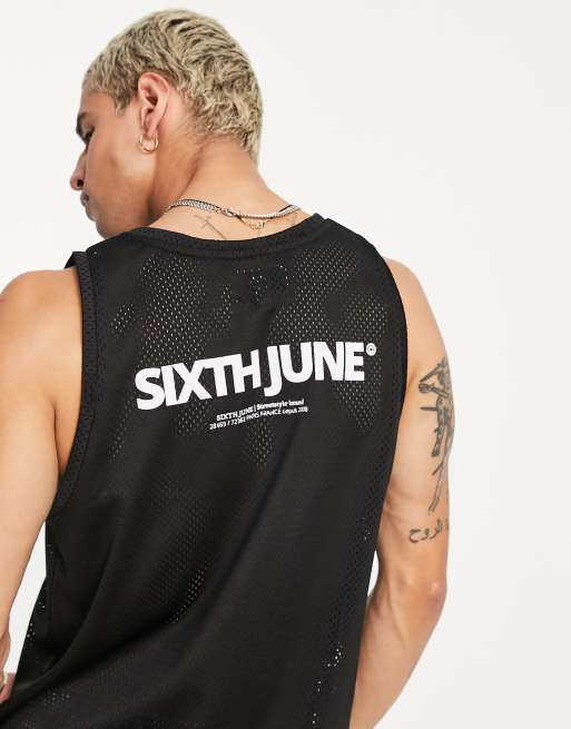 Sixth June basketball vest in black mesh with logo back print, 4 of 4