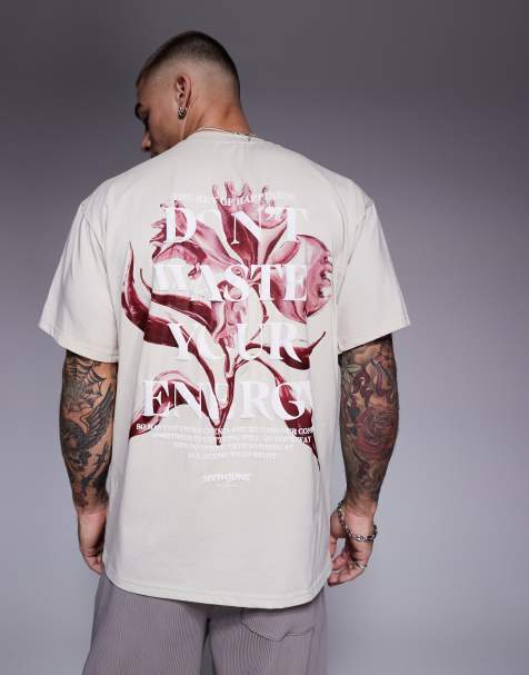 Sixth June – Beżowy T-shirt z botanicznym nadrukiem na plecach - view 1