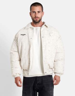 Big - Strukturierte Jacke in Beige mit Herzmotiv-Weiß Weiß M