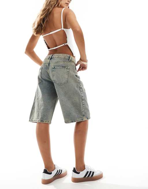 Sixth June – Blå smutstvättade shorts i lång modell med låg midja, 4 av 5