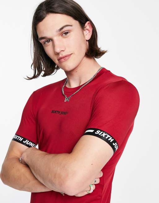 Sixth June – Bordowy T-shirt z logo na mankietach, 4 z 4