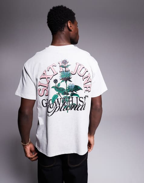 Sixth June botanical logo back print t-shirt in grey - view 1