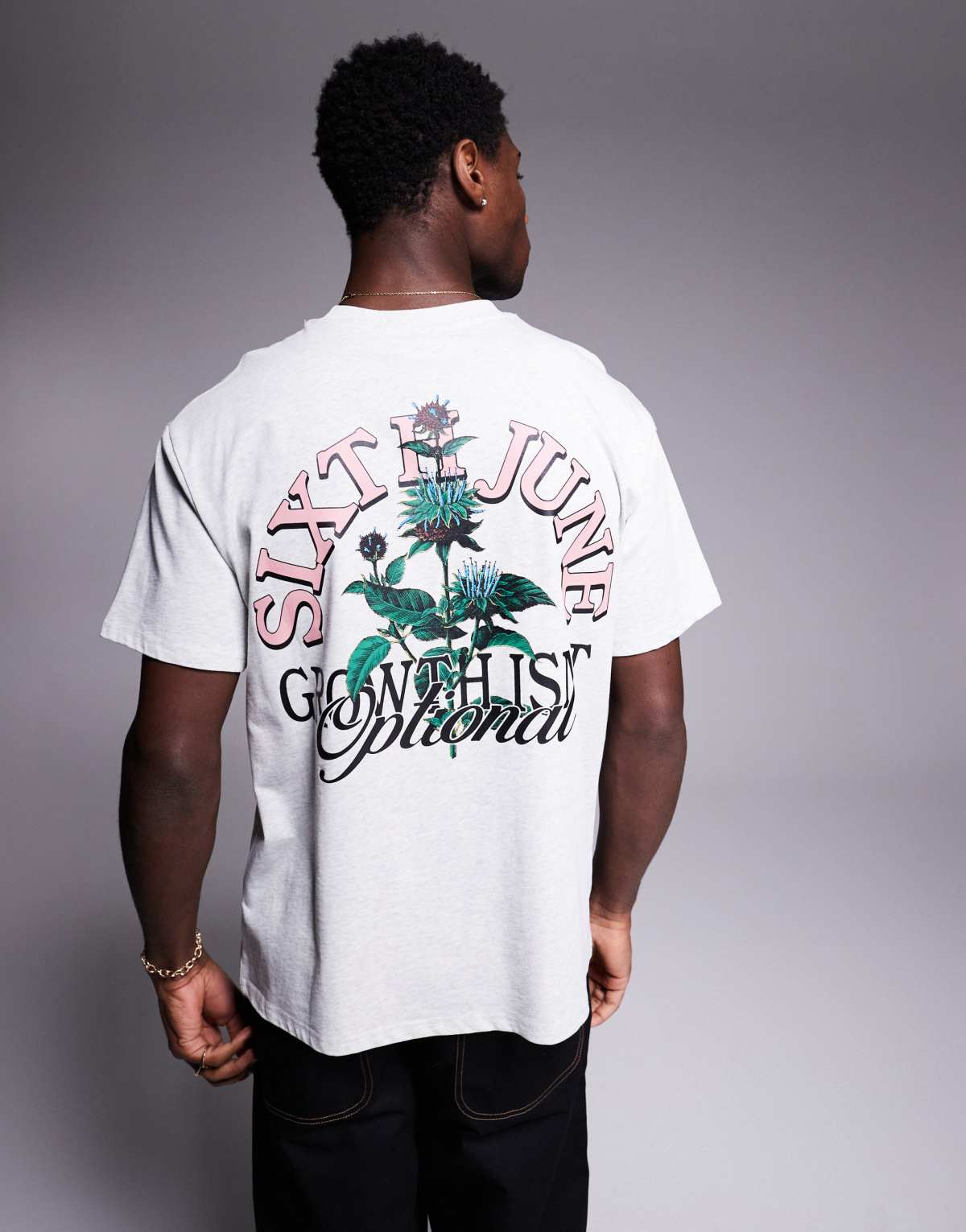 Sixth June botanical logo back print t-shirt in grey