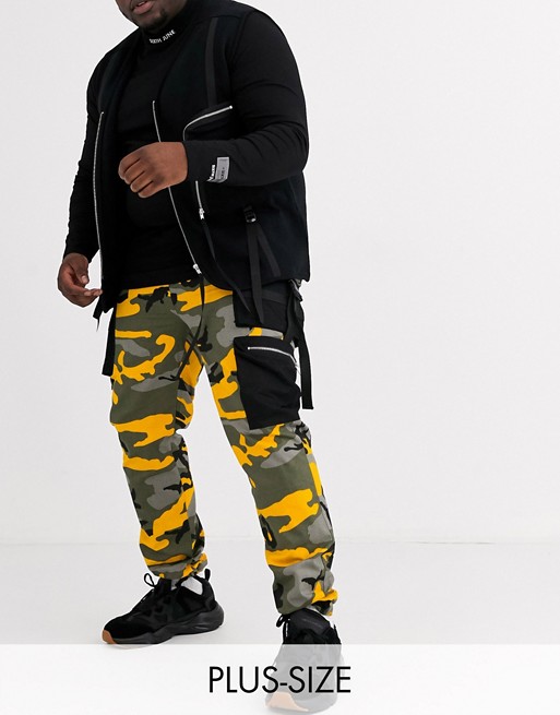 Sixth June camo cargo with black pockets in yellow