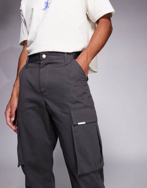 【AAKE】PASS WIDE CARGO PT Sixth June cargo detail pants in charcoal | ASOS