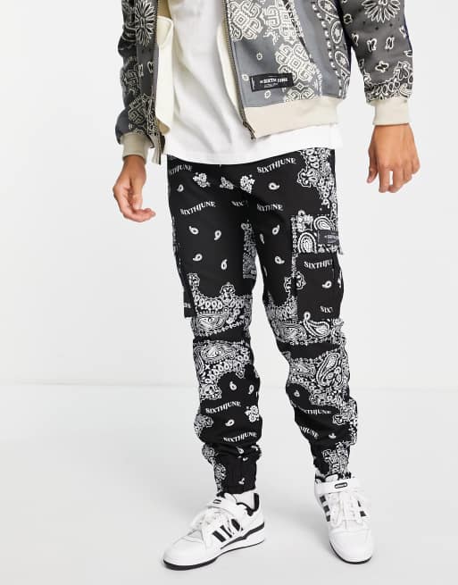 Sixth June – Cargo-Jogginghose in Schwarz mit Bandana-Muster