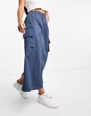 Sixth June Cargo Maxi Skirt In Navy-gray In Blue