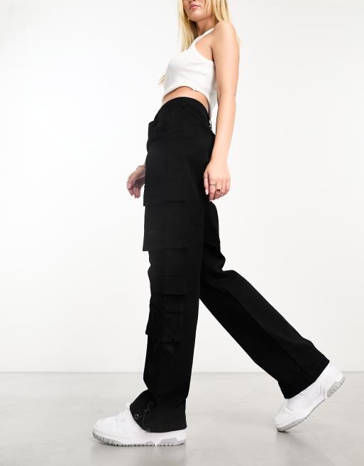 ASOS DESIGN Tall clean cargo pants with tab detail in black