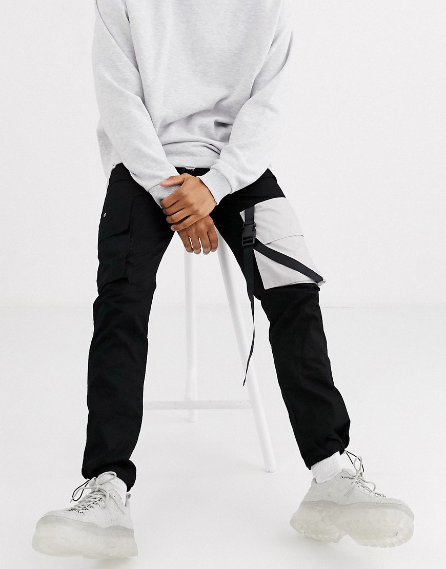 Sixth June cargo trouser with reflective pocket and clips in black
