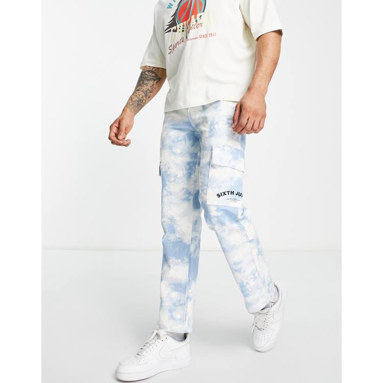 Sixth June cargo trousers in light blue with cloud print