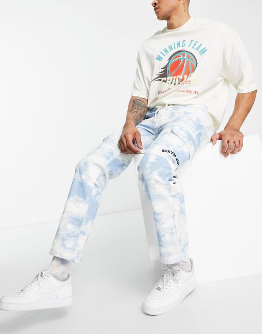 Sixth June cargo trousers in light blue with cloud print