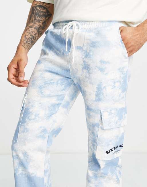 Sixth June cargo trousers in light blue with cloud print