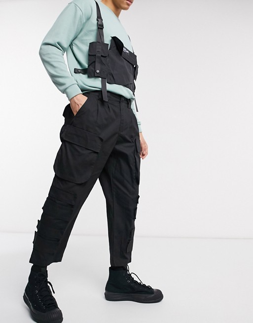 Sixth June cargo trousers in straight fit in black