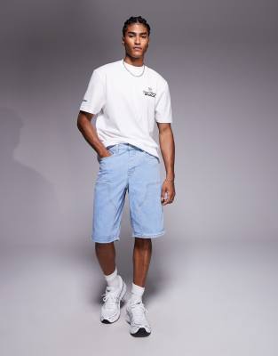 carpenter denim shorts in washed blue
